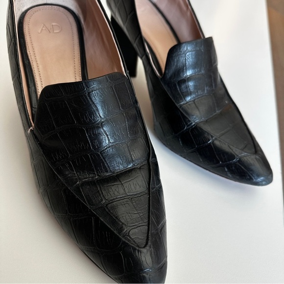 Ad & Daughter Esmea Black Croc-Embossed Leather Block Heel Pumps – Size 10 - Picture 10 of 12